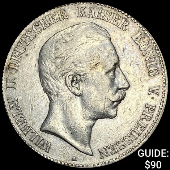 1898-A Prussia Silver 5 Reichsmark NEARLY UNCIRCULATED