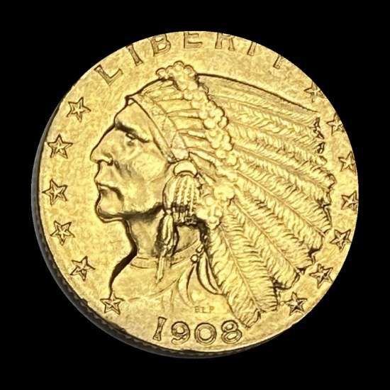 1908 Indian Head $5 Gold Half Eagle LIGHTLY CIRCULATED