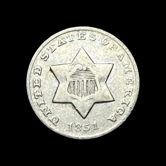 1851 Silver Three-Cent Piece CLOSELY UNCIRCULATED