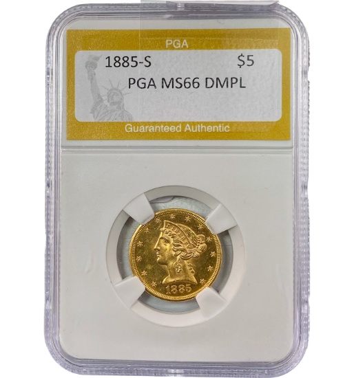 1885-S Gold Liberty $5 PGA MS66 DMPL