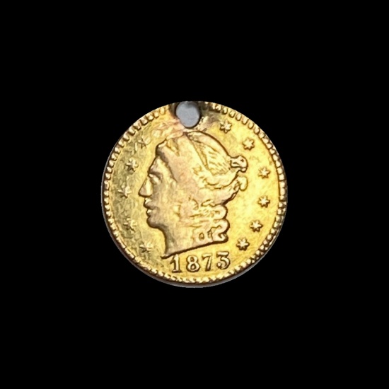 1873 Gold $1 Indian Princess (holed) HIGH GRADE
