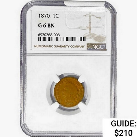 1870 Indian Head Cent NGC G6 BN