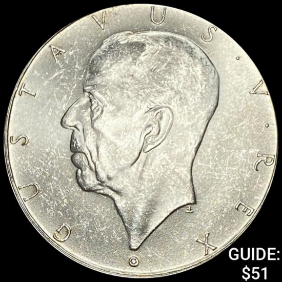 1938 Sweden Silver 2 Kronor UNCIRCULATED