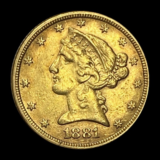 1881 Liberty Head Half Eagle $5 Gold CLOSELY UNCIRCULATED