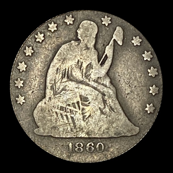 1860-O Silver Seated Liberty Quarter NICELY CIRCULATED