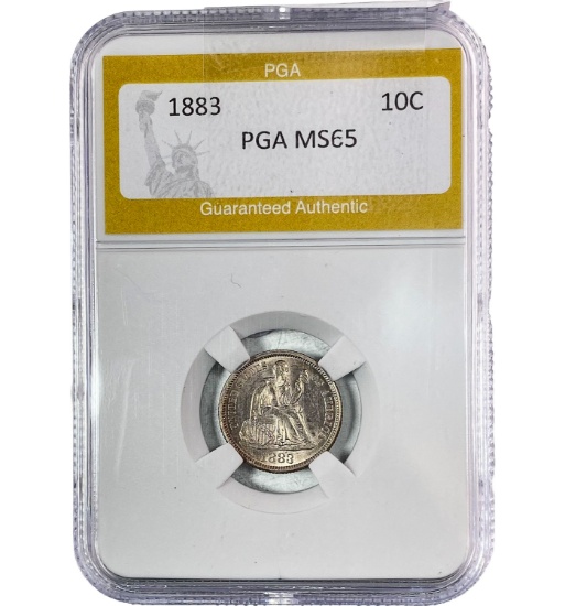 1883 Seated Liberty 10C PGA MS65