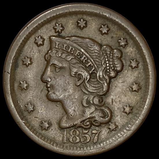 1857 Braided Hair Large Cent LIGHTLY CIRCULATED