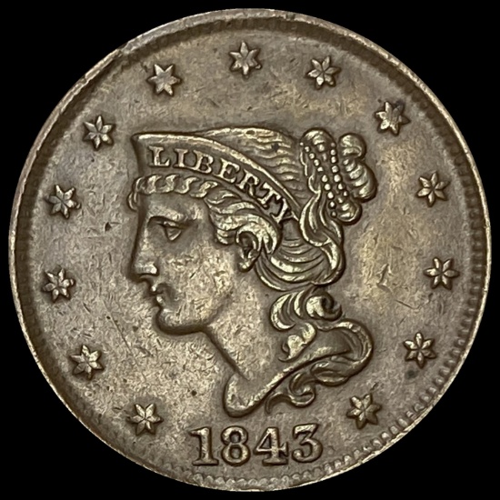 1843 Braided Hair Large Cent LIGHTLY CIRCULATED