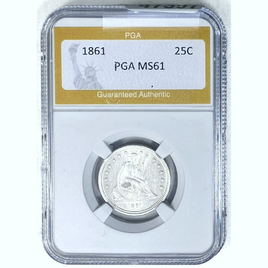 1861 Seated Liberty Quarter PGA MS61