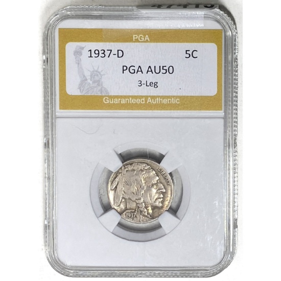 1937-D Buffalo Nickel 3-Leg PGA AU50