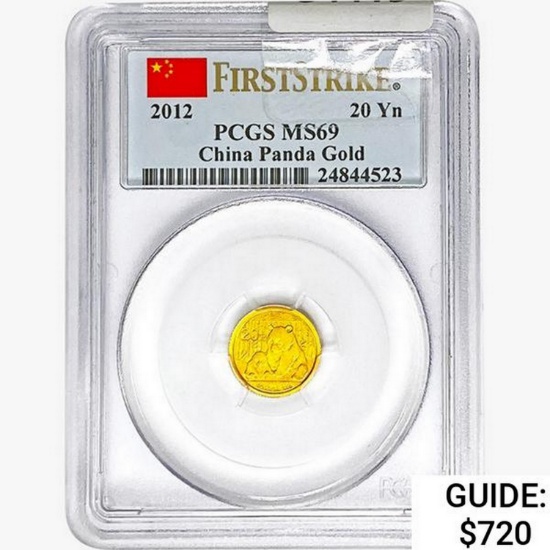 2012 1/20oz Gold China Panda 20 Yn PCGS MS69
