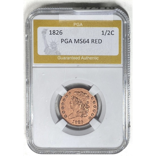 1826 Classic Head Half Cent PGA MS64 RED