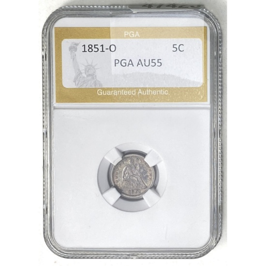 1851-O Seated Liberty Half Dime PGA AU55