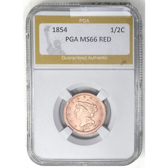 1854 Braided Hair Half Cent PGA MS66 RED