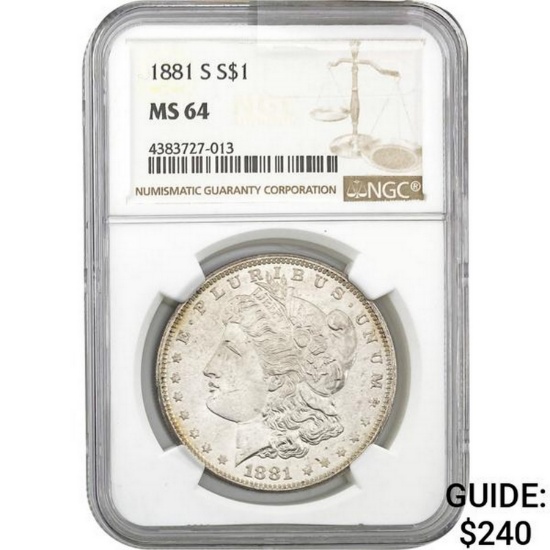 1881-S Morgan Silver Dollar NGC MS64