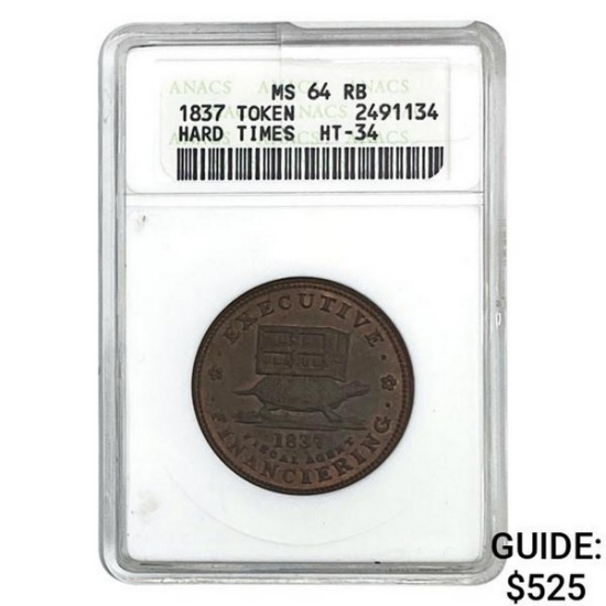 1837 1837 Hard Times Token ANACS MS64 RB ANACS MS64 RB