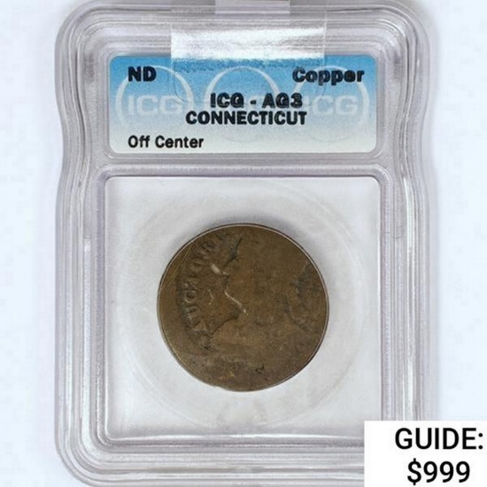 ND Copper Connecticut Token ICG AG3 Off Center