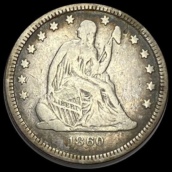 1860-O Silver Seated Liberty Quarter UNCIRCULATED