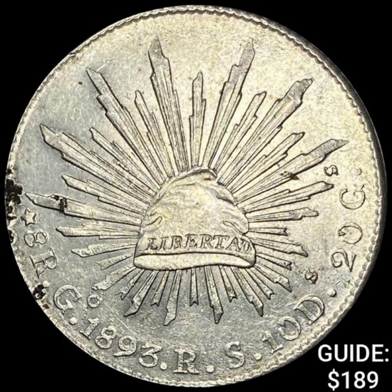 1893Go RS Mexico Silver 8 Reales Cap&Ray CHOICE AU