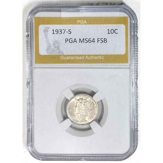 1937-S Mercury Dime PGA MS64 FSB