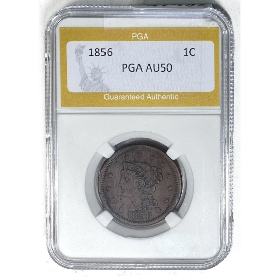 1856 Braided Hair Large Cent PGA AU50