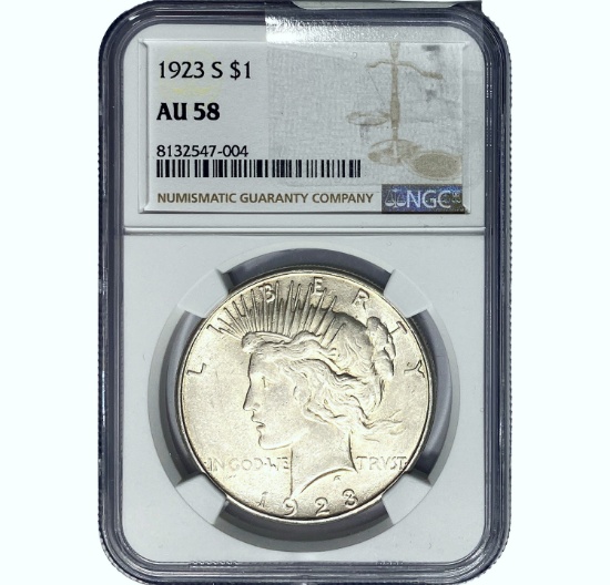 1923-S Silver Peace Dollar NGC AU58