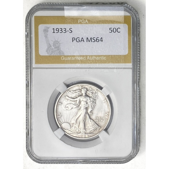 1933-S Walking Liberty 50C PGA MS64