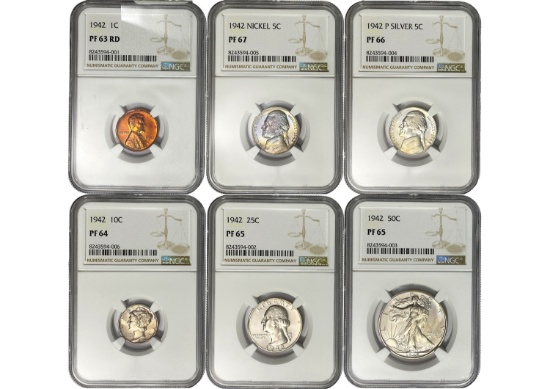 [6] 1942 1C-50C PROOF SET NGC PF63-67