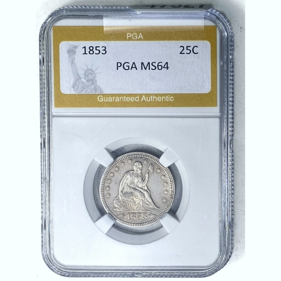 1853 Seated Liberty Quarter PGA MS64