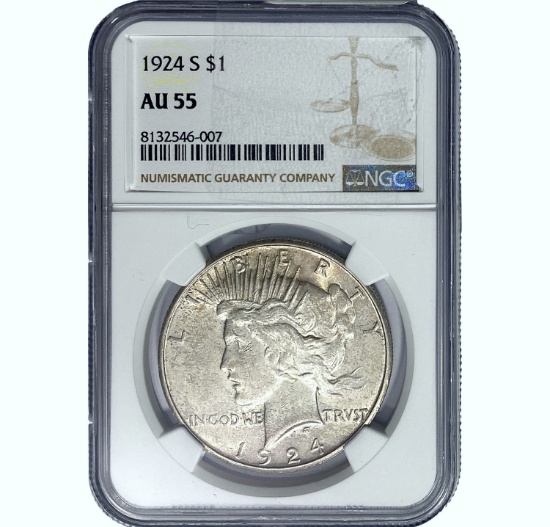 1924-S Silver Peace Dollar NGC AU55