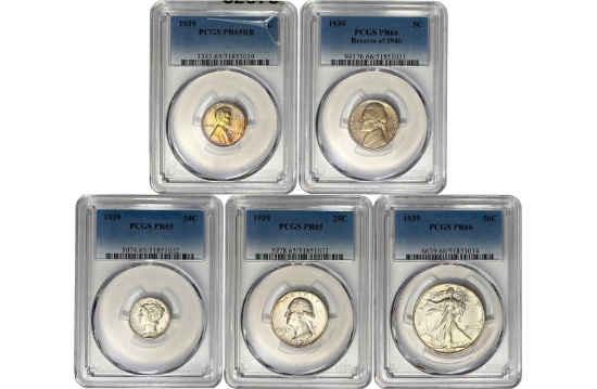 [5] 1939 1C-50C PROOF SET PCGS PR65-66