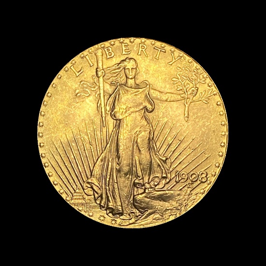 1908 No Motto $20 Saint-Gaudens Gold Double Eagle UNCIRCULATED