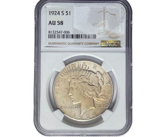 1924-S Silver Peace Dollar NGC AU58