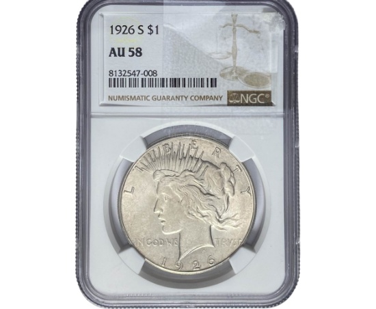 1926-S Silver Peace Dollar NGC AU58