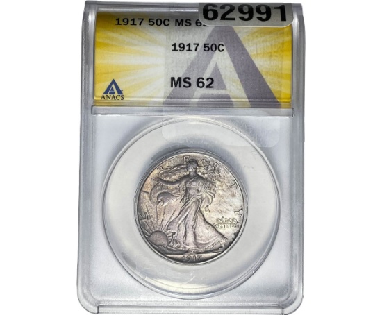1917 Walking Liberty Half Dollar ANACS MS62