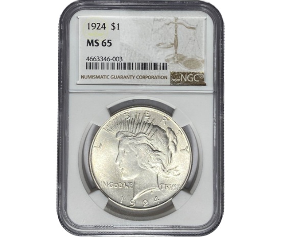 1924 Silver Peace Dollar NGC MS65