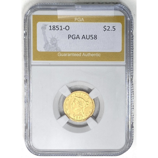 1851-O $2.5 Gold Liberty Quarter Eagle PGA AU58