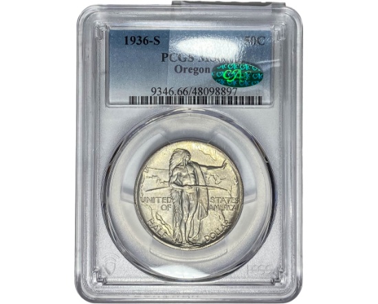 1936-S CAC Oregon Trail Half Dollar PCGS MS66