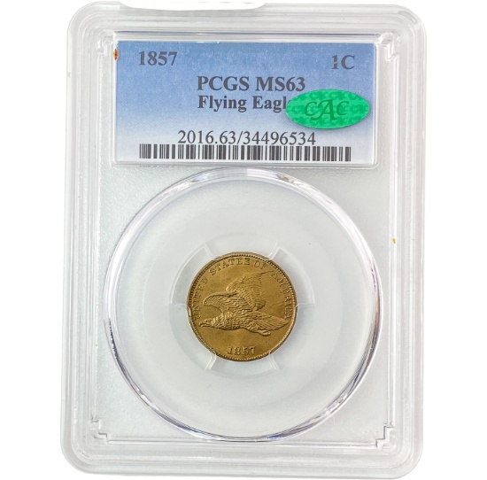 1857 Flying Eagle Cent PCGS MS63 CAC PQ