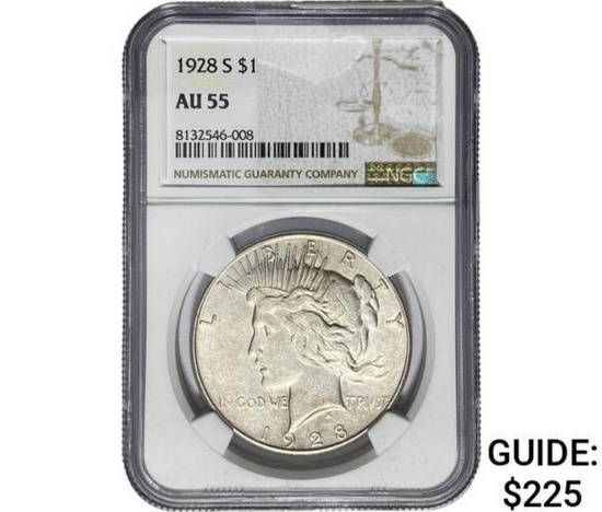 1928-S Silver Peace Dollar NGC AU55