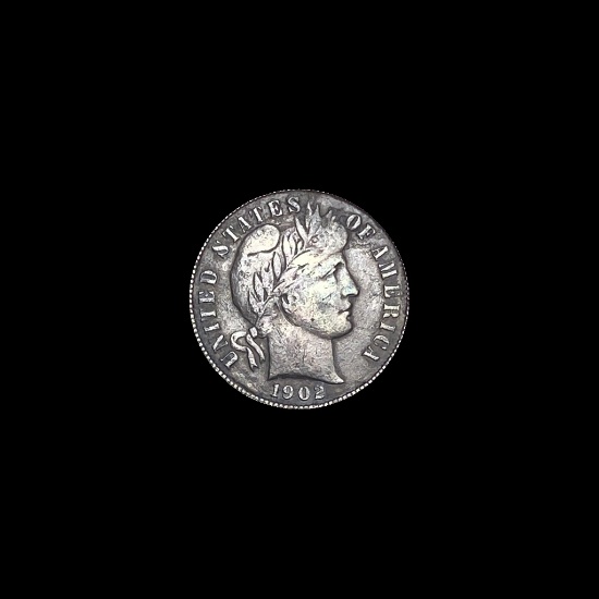 1902-S Silver Barber Dime LIGHTLY CIRCULATED