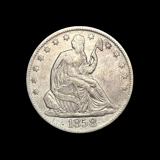 1858-O Silver Half Dollar (Seated Liberty) CLOSELY UNCIRCULATED