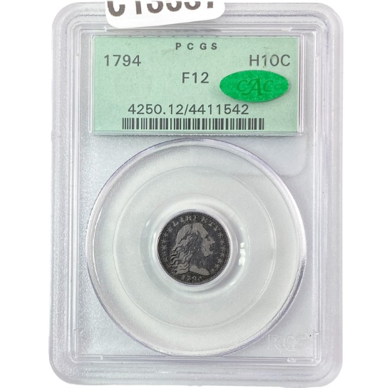 1794 Flowing Hair Half Dime PCGS F12 CAC OGH PQ