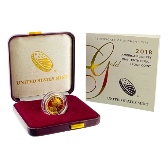2018 $10 American Liberty 1/10 OZ Gold Proof Coin
