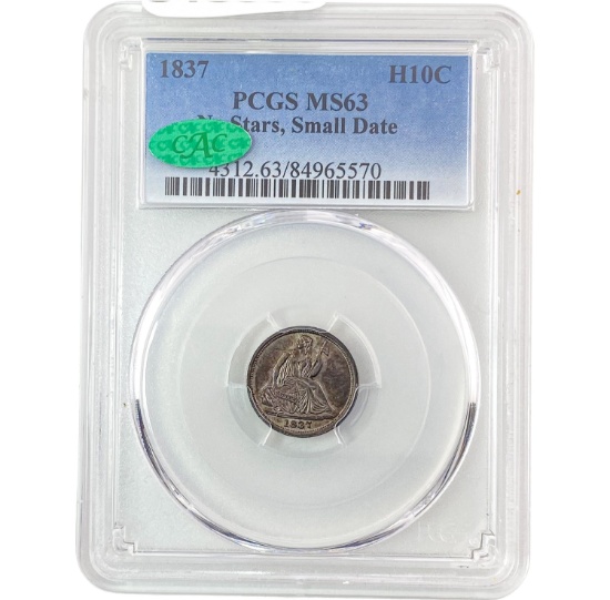 1837 No Star Sm Dt Seated Liberty Half Dime PCGS MS63 CAC PQ