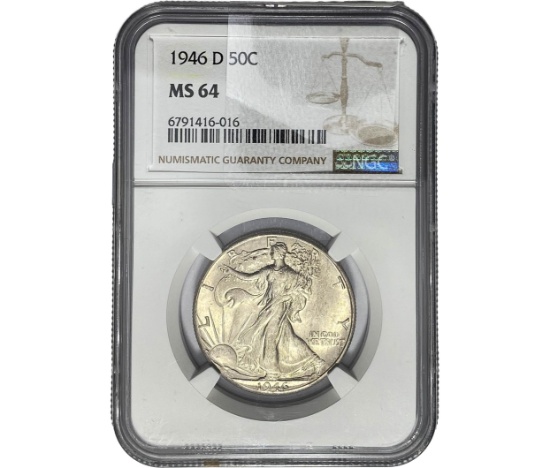 1946-D Walking Liberty Half Dollar NGC MS64