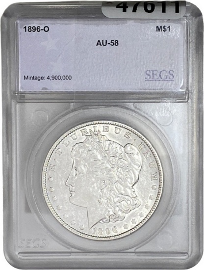 1896-O Morgan Silver Dollar SEGS AU58