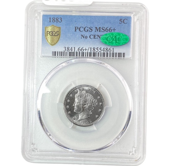 1883 No Cents Liberty Victory Nickel PCGS MS66+ CAC GEM