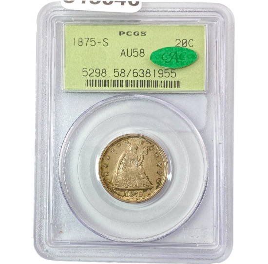 1875-S Twenty Cent Piece PCGS AU58 CAC OGHPQ