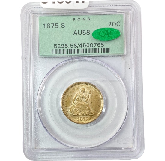 1875-S Twenty Cent Piece PCGS AU58 CAC OGH PQ
